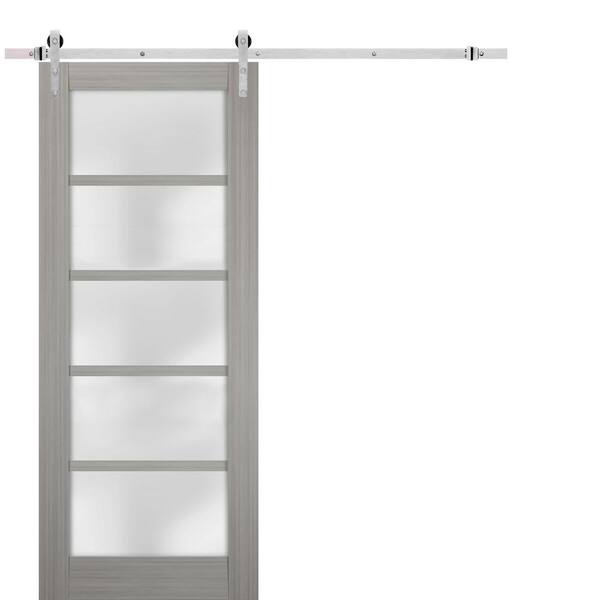 Sartodoors 56 in. x 84 in. Single Panel Gray Finished Solid MDF Sliding Door with Double Stainless Barn Hardware Kit