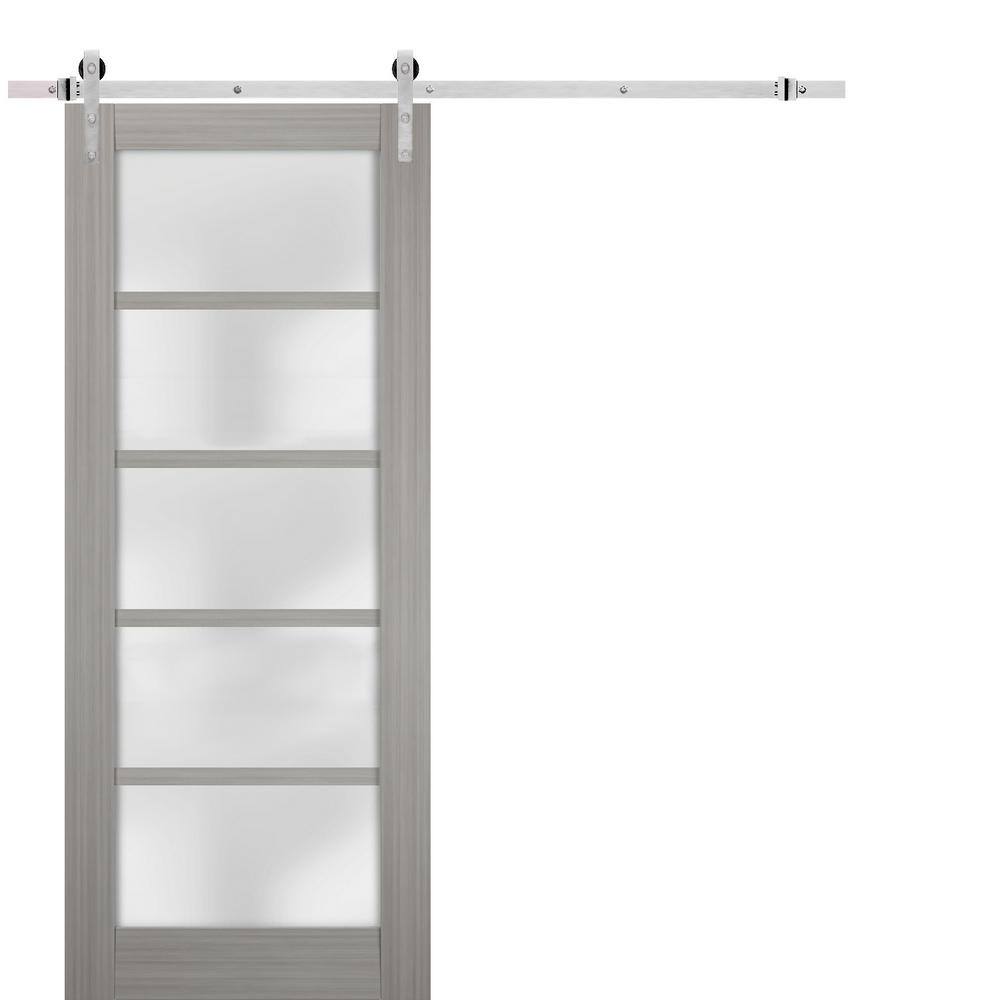 Sartodoors 56 in. x 96 in. Single Panel Gray Solid MDF Sliding Door with Double Stainless Barn Hardware Kit -  4002DBSSSS5696