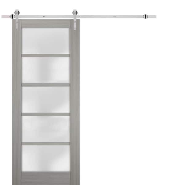 Assemble Required 72 in. x 84 in. Gray Finished Solid MDF Sliding Door with Double Stainless Barn Hardware Kit