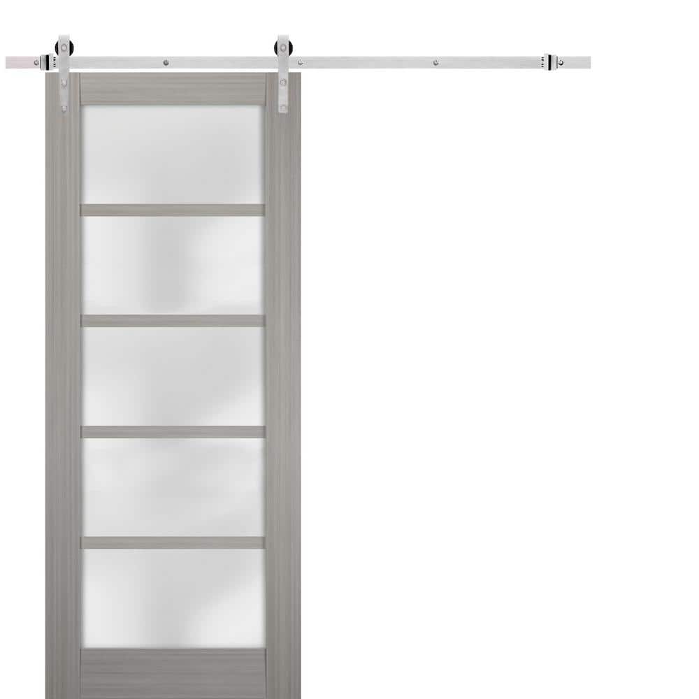 Sartodoors 84 in. x 96 in. Single Panel Gray Solid MDF Sliding Door with Double Stainless Barn Hardware Kit -  4002DBSSSS8496