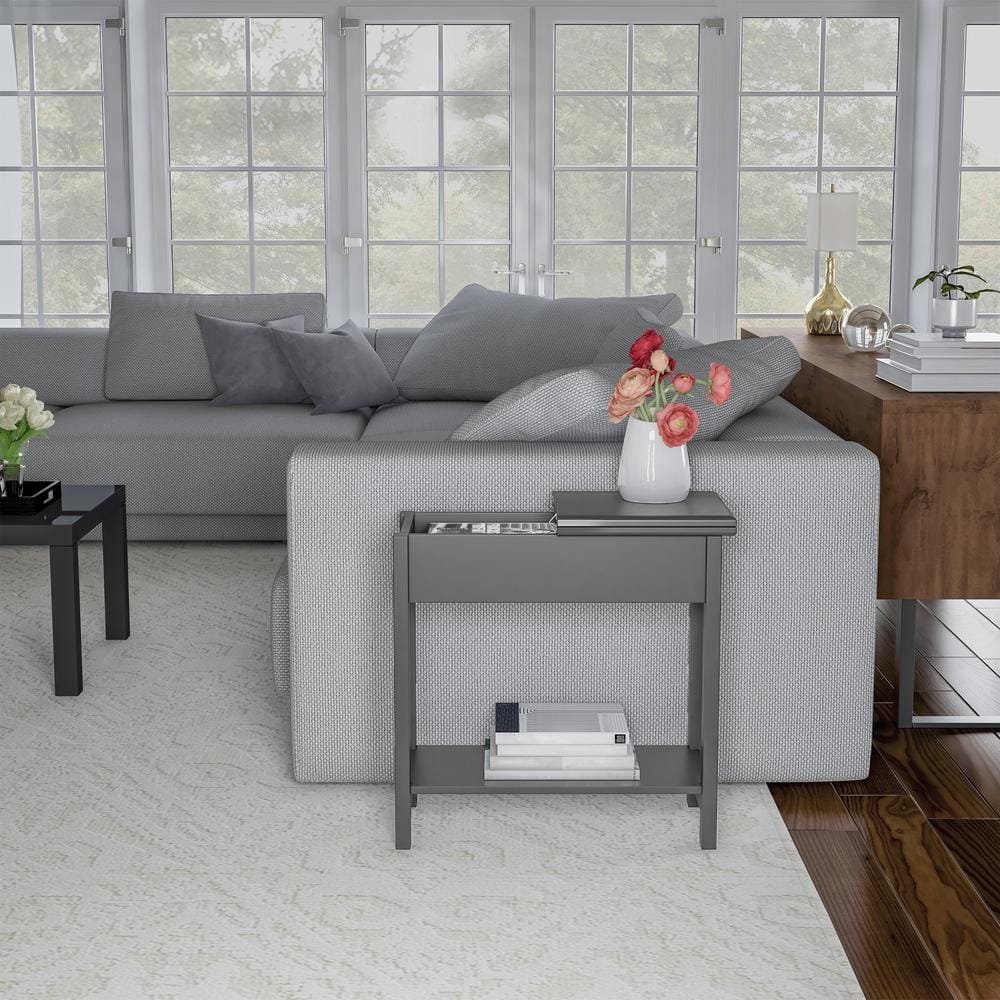 Matte Black Wooden Flip-Top Slim Slide End Table - thumbnail 5