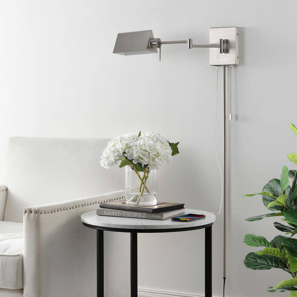 Nickel 22" Dimmable Swing Arm Wall Sconce with USB Port