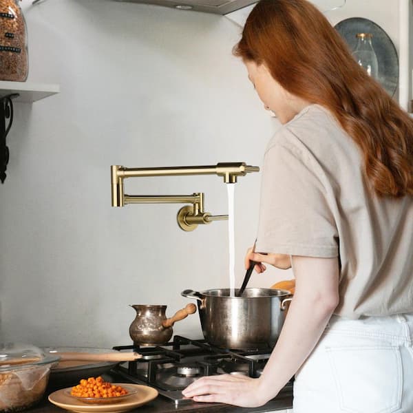 Zalerock Modern Wall Mount Pot Filler in Brushed Gold H01LTZD034