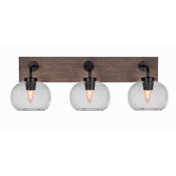 Unbranded Kirby 27.25 in. 3-Light Matte Black and Painted Distressed Wood-look Metal Vanity Light