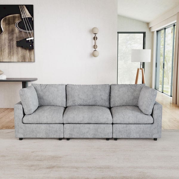 Magic Home 101 in. Square Arm Chenille Fabric 3-Piece Modular Free Combination Sectional Sofa in. Gray