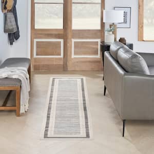 Serenity Home Grey Ivory 2 ft. x 8 ft. Banded Contemporary Runner Area Rug