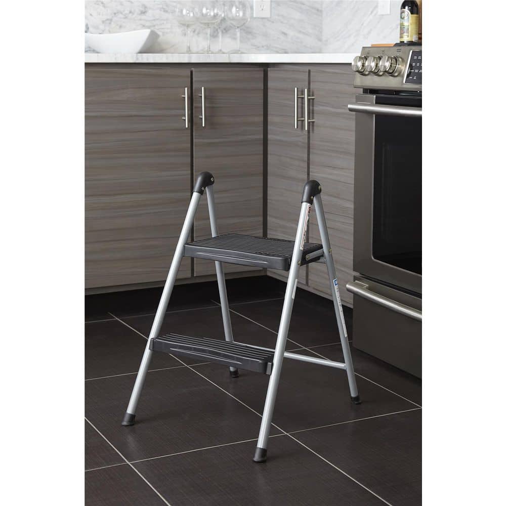 Foldable Black and Platinum 2-Step Steel Stool