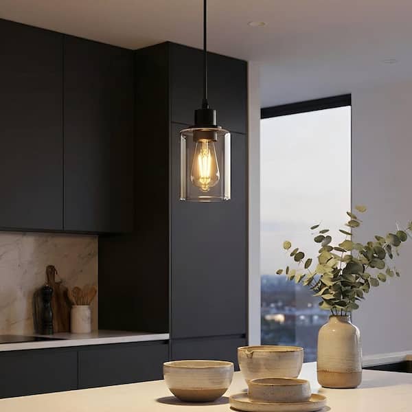 4 in. 1-Light Modern Matte Black Island Pendant Light Rustic Farmhouse Industrial Hanging Light for Kitchen Dining