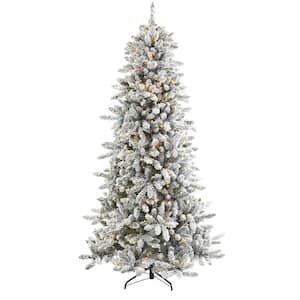 7.5 ft. Pre-Lit Flocked Livingston Fir Artificial Christmas Tree with Pine Cones and 500 Clear Warm LED Lights
