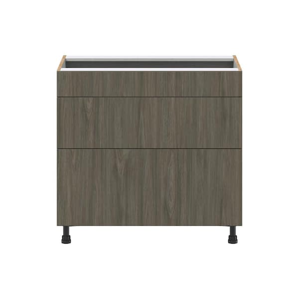 J COLLECTION Medora Textured 36 in. W x 34.5 in. H x 24 in. D in Slab Walnut Assembled Base Kitchen Cabinet with 2 Drawers