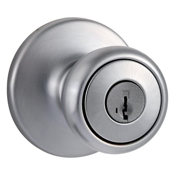 Kwikset Tylo Satin Chrome Entry Door Knob Featuring SmartKey Security