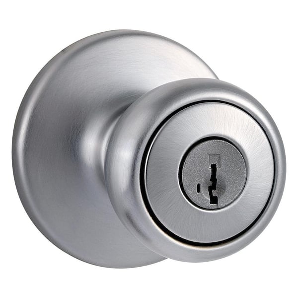 Kwikset Tylo Satin Chrome Keyed Entry Door Knob Featuring SmartKey Security