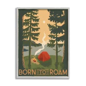 Born to Roam Phrase Rustic Camping Tent By Janelle Penner Framed Print Typography Texturized Art 24 in. x 30 in.