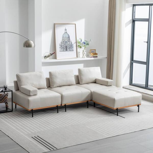 Nestfair 100.7 in. L-Shape Palomino Fabric Sectional Sofa in Beige with a Removable Ottoman