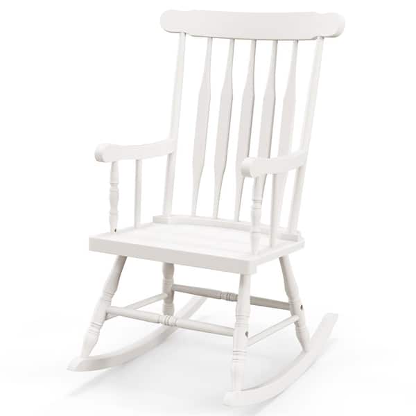 Costway White Wood Indoor Outdoor Rocking Chair Rocker