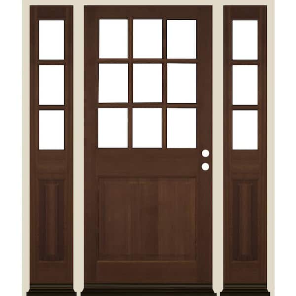 Krosswood Doors 64 in. x 80 in. 9-Lite with Beveled Glass Left Hand Provincial Stain Douglas Fir Prehung Front Door Double Sidelite