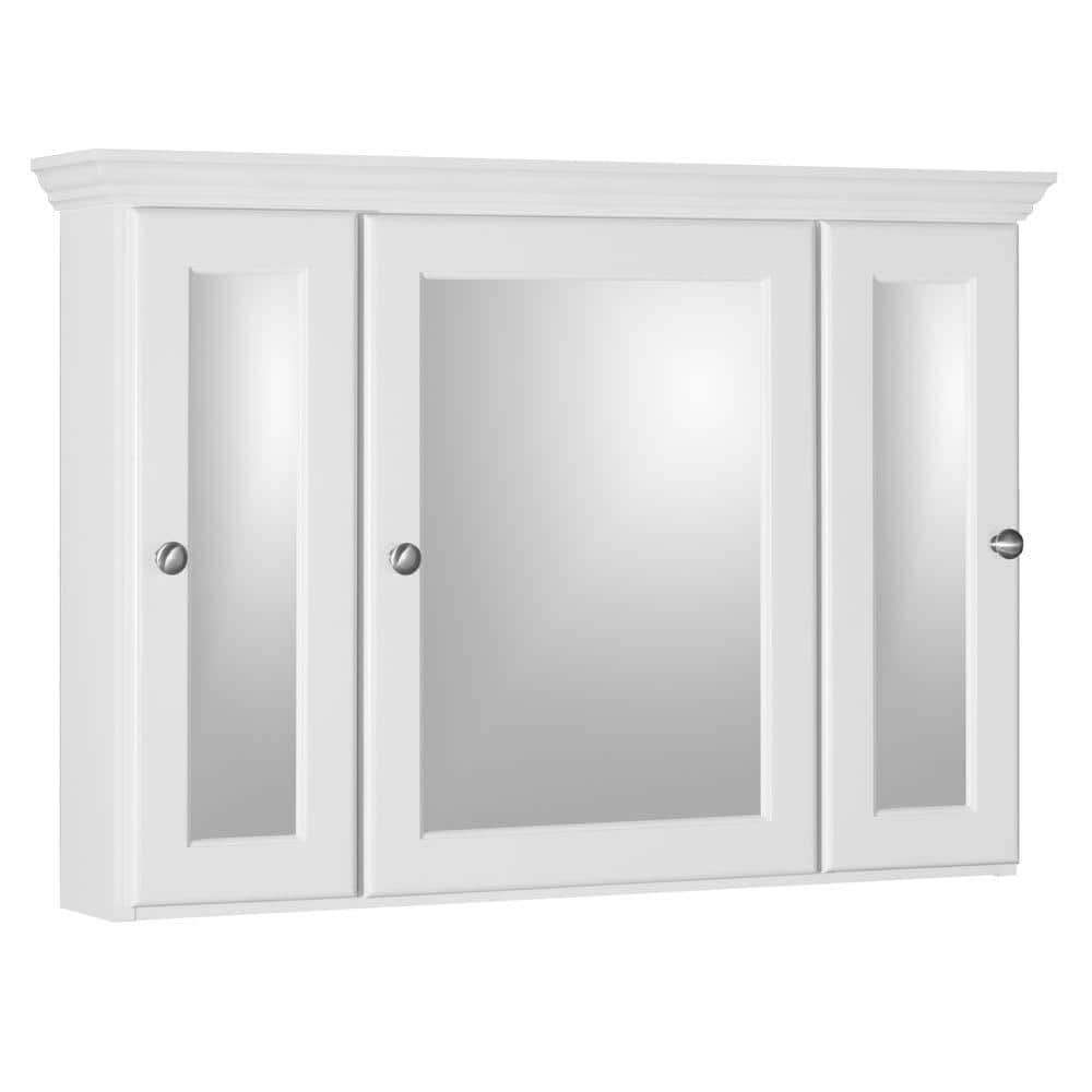 Simplicity By Strasser Ultraline 36 In W X 27 In H X 6 1 2 In D Framed Tri View Surface Mount Bathroom Medicine Cabinet In Satin White 018502 The Home Depot