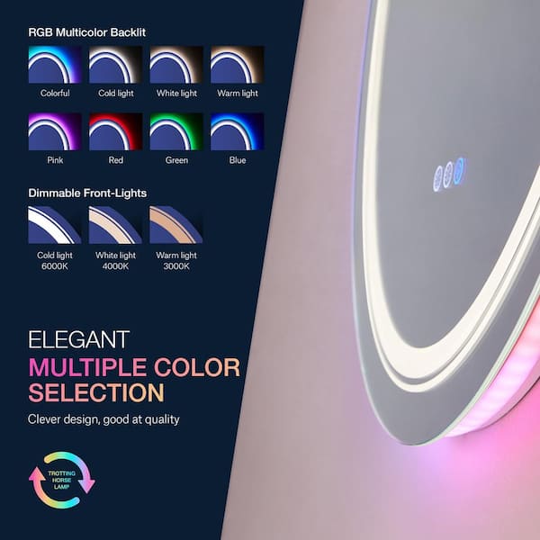 24 in. W x 32 in. H Oval Frameless LED Frontlet, Backlit Anti-Fog Tempered Glass Wall Bathroom Vanity Mirror in RGB