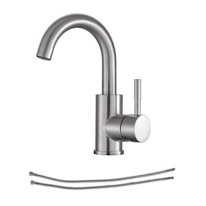 Bar Sink Faucet Single-Handle Single Hole Bathroom Faucet with Deck Plate and Hose in Brushed Nickel