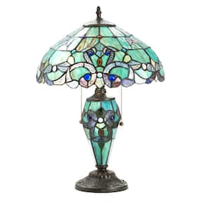20 in. H Green Stained Glass Table Lamp with Double Lit Magna Carta Shade