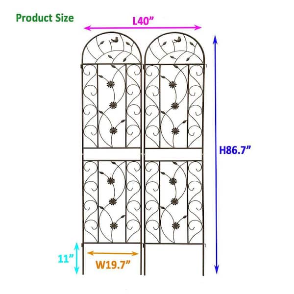 Vintage 86.7 in. H x 19.7 in. W Brown Iron Climbing Plant Trellis for Garden Vines and Flowers (2-Pack)