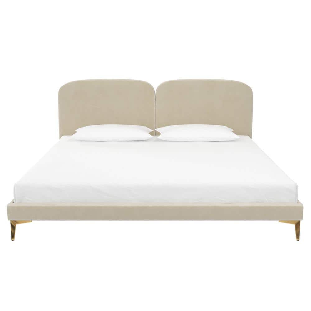 Ivory Velvet Sweetheart King Bed with Gold-Plated Legs