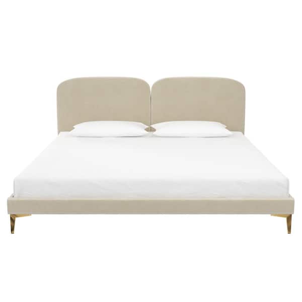 DHP CosmoLiving White Wood Frame King Platform Bed Upholestered Headboard