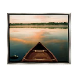 Canoe on Lake Warm Sunrise Water Reflection by Danita Delimont Floater Frame Nature Wall Art Print 21 in. x 17 in.