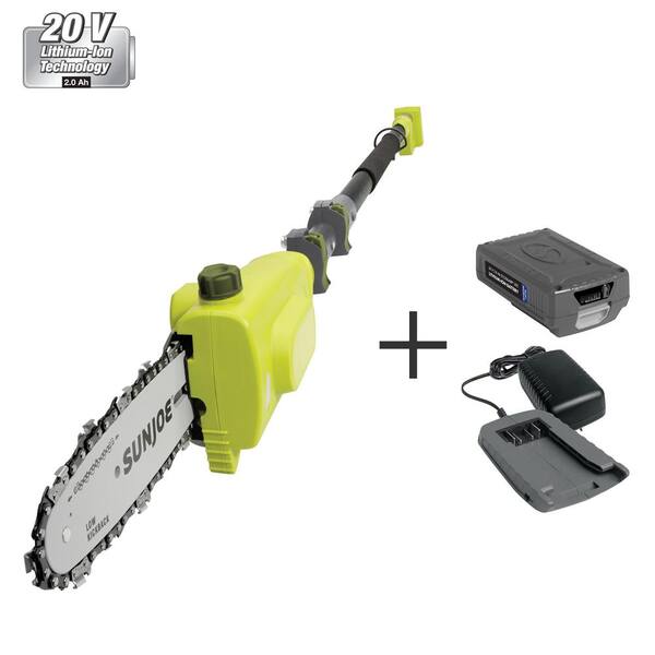 Sun Joe 8 in. 20-Volt Cordless Telescoping Pole Chain Saw Kit with 2.0 Ah Battery + Charger