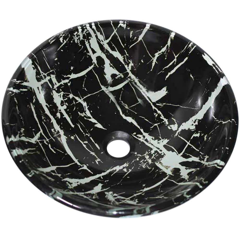 19'' Black and White Tempered Glass Round Vessel Sink