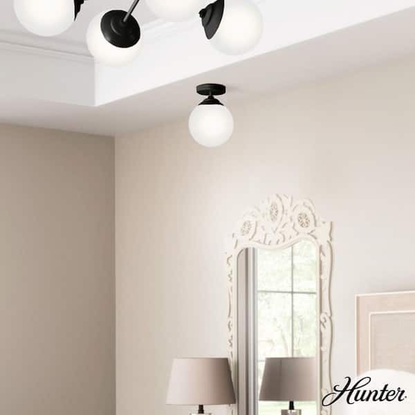 Hunter Hepburn 8 in. 1-Light Matte Black Semi-Flush Mount