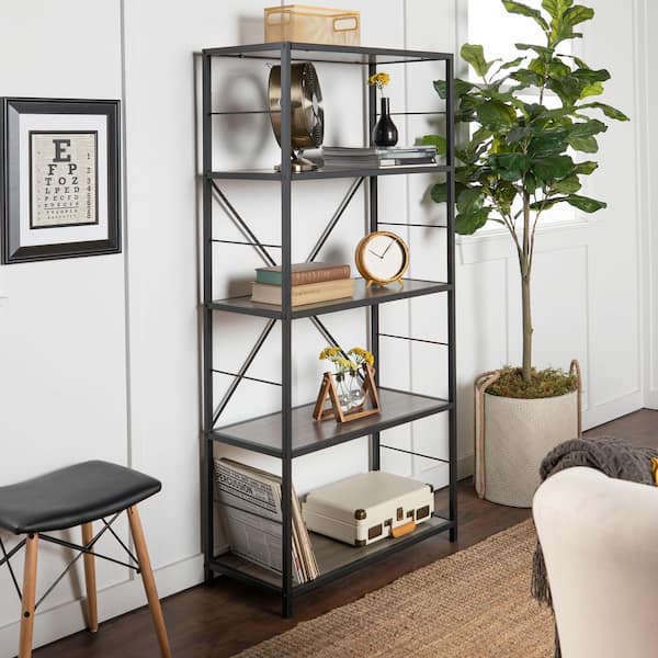 Walker Edison Furniture Company 63 in. Driftwood/Black Metal 4-shelf ...