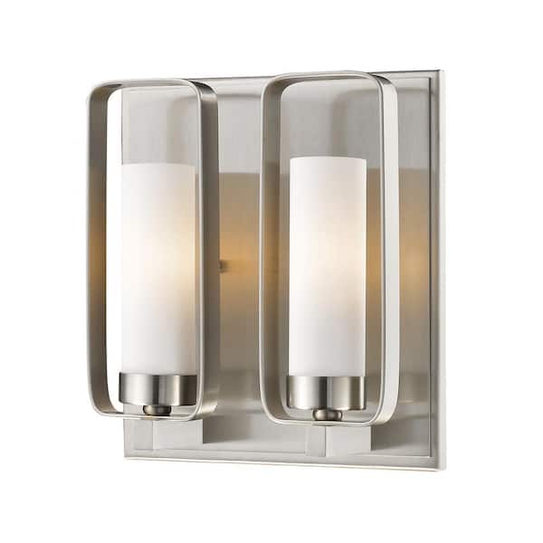 Unbranded Aideen 9 in. 2-Light Brushed Nickel Wall Sconce Light with Matte Opal Glass Shade with No Bulbs Included