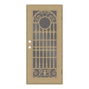 36 in. x 80 in. Spaniard Desert Sand Left-Hand Surface Mount Aluminum Security Door with Black Perforated Metal Screen