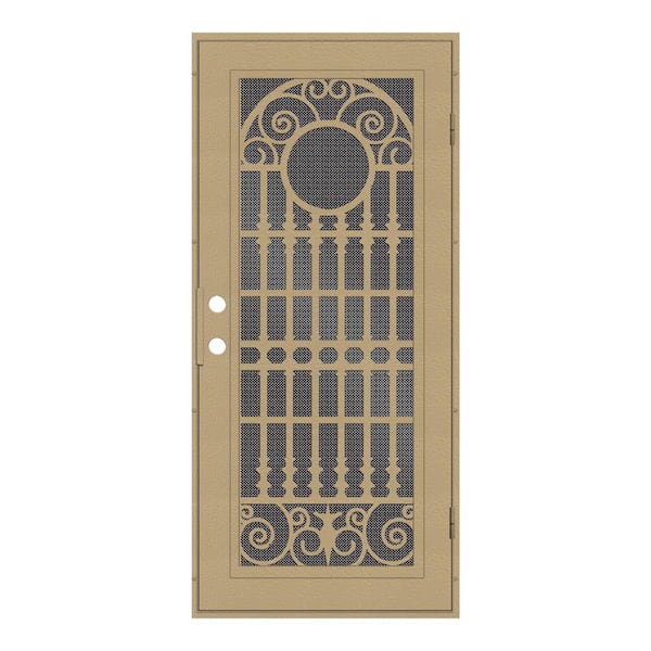 Unique Home Designs 36 in. x 80 in. Spaniard Desert Sand Left-Hand Surface Mount Aluminum Security Door with Black Perforated Metal Screen