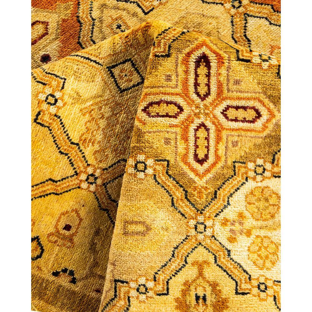 Golden Hand-Knotted Wool Rectangular Area Rug 4'3" x 6'2"