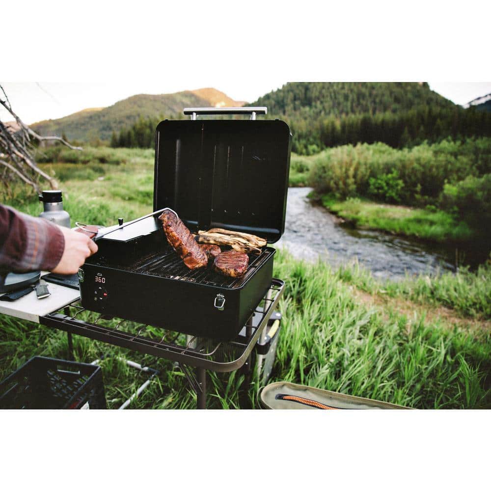 Black Portable Wood Pellet Grill and Smoker with Digital Controller