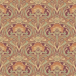 Donovan Burnt Sienna Nouveau Floral Peelable Roll (Covers 56.4 sq. ft.)