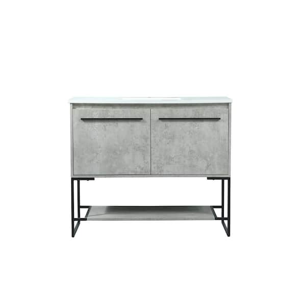 Unbranded Simply Living 40 in. Single Bathroom Vanity in concrete Grey with Quartz Vanity Top in Ivory White