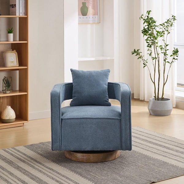 29.1 in. W Versatile 360° Swivel Linen Blend Accent Chair with Plush Cushion and Weathered Base - Pale Blue