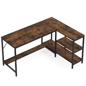 Moronia 53 in. L Shaped Brown & Black Wood Computer Desk Reversible Gaming Desk with Storage Shelves for Home Office