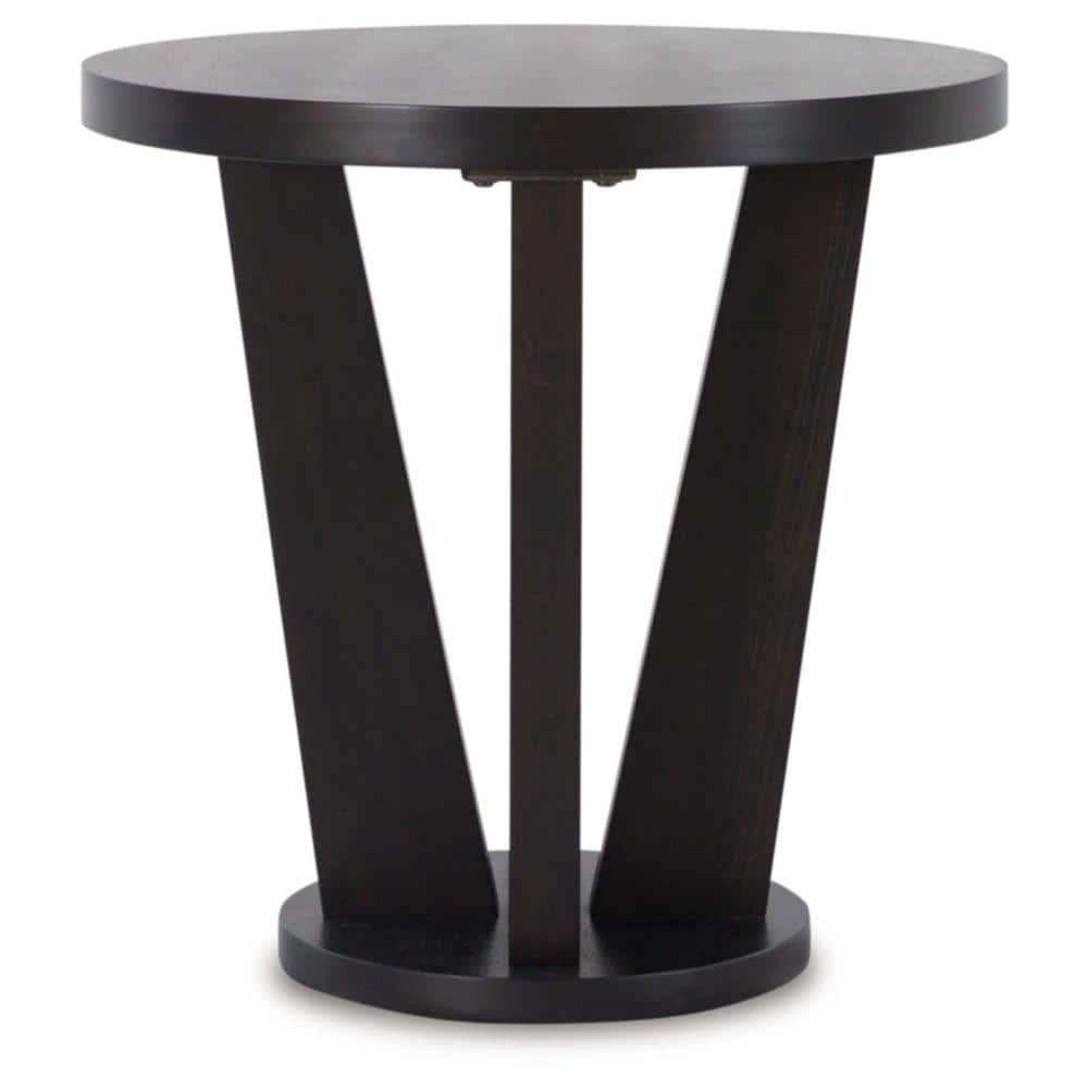 Dark Brown Round Geometric Wood End Table
