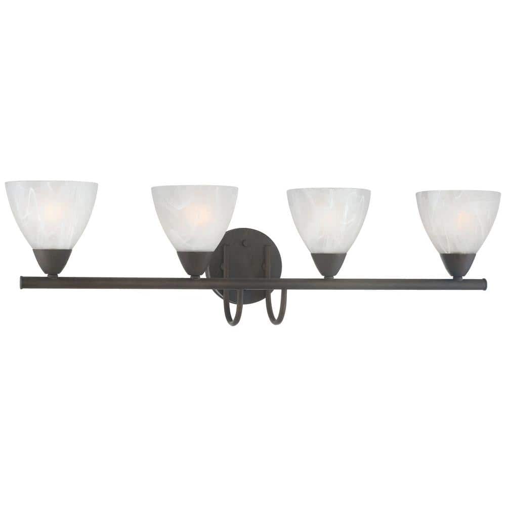 Elegant Painted Bronze 4-Light Vanity Fixture with White Glass Shades