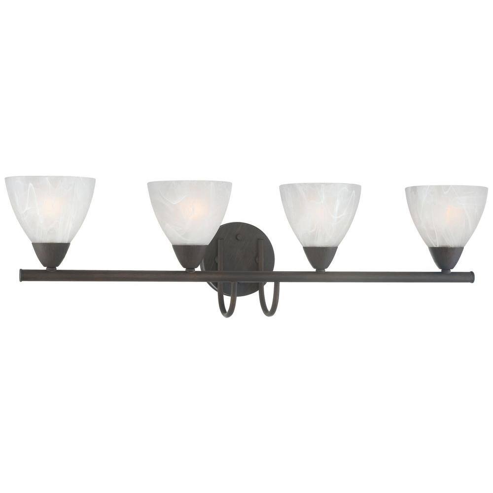 Elegant Painted Bronze 4-Light Vanity Fixture with White Glass Shades
