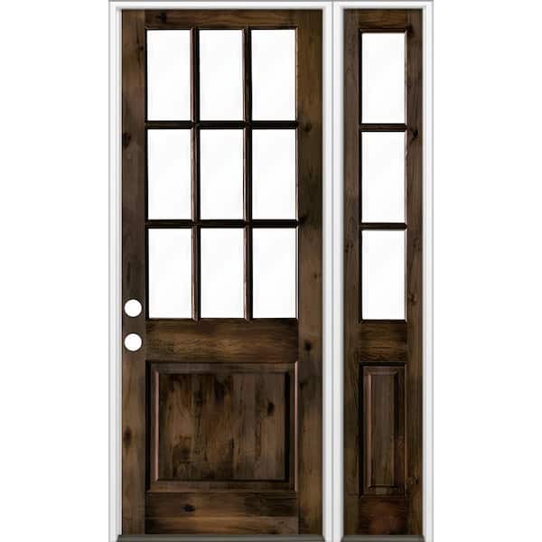 Krosswood Doors 50 in. x 96 in. Alder 2 Panel Right-Hand/Inswing Clear Glass Black Stain Wood Prehung Front Door w/Right Sidelite