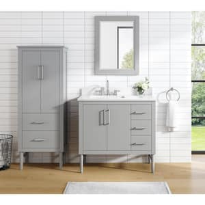 Nova 37 in. W x 22 in. D x 35 in. H Single Sink Freestanding Bath Vanity in Gray with White Engineered Stone Top