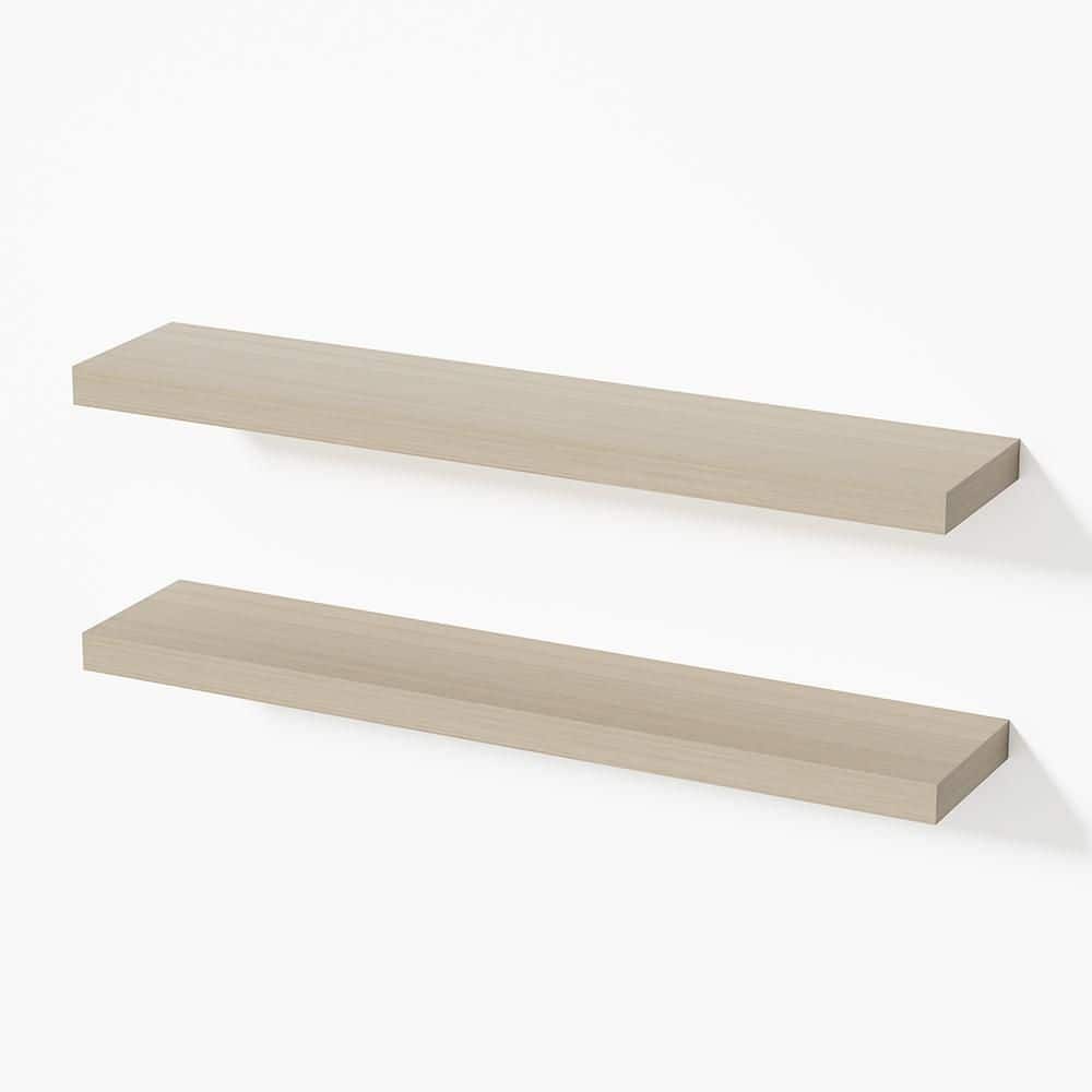 35.4 in. W x 7.1 in. D Oak Wooden Floating Decorative Wall Shelf for Bathroom, Bedroom, Living Room (2-Pack)