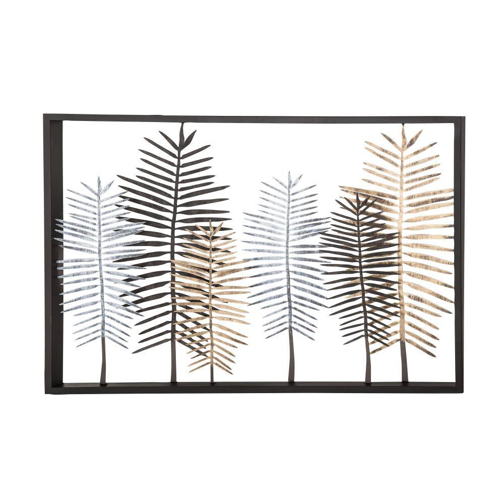 Modern Black and Gold Metal Leaf Wall Sculpture with Frame