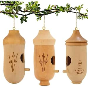 Natural Wooden Hummingbird Nesting Houses for Gardening and Home Decoration, 3-Pack