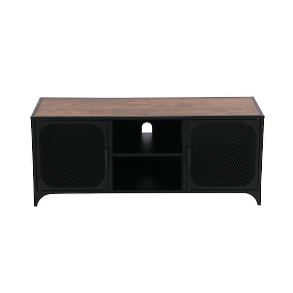 Unbranded 42 in. Rustic Wood and Black Entertainment Center with 2-Cabinets Fits TV's up to 55 in.